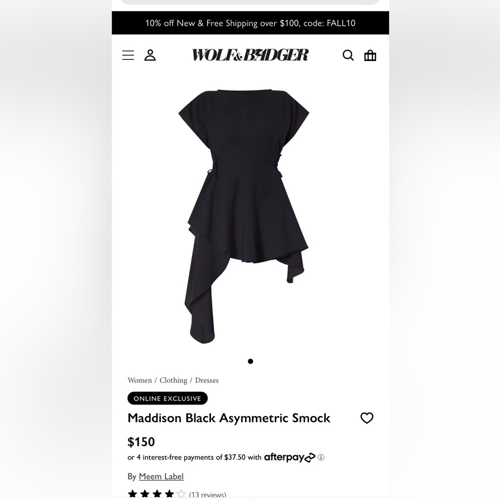 MEEM Label Madisson Black Assymetric Top